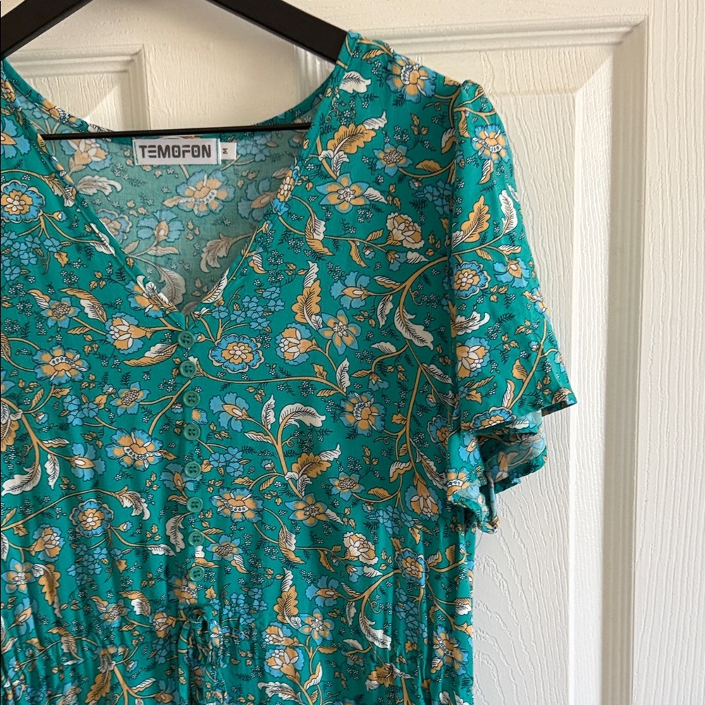 Teal and Gold Patterned Midi Dress by Tiana B. - Picture 4 of 12